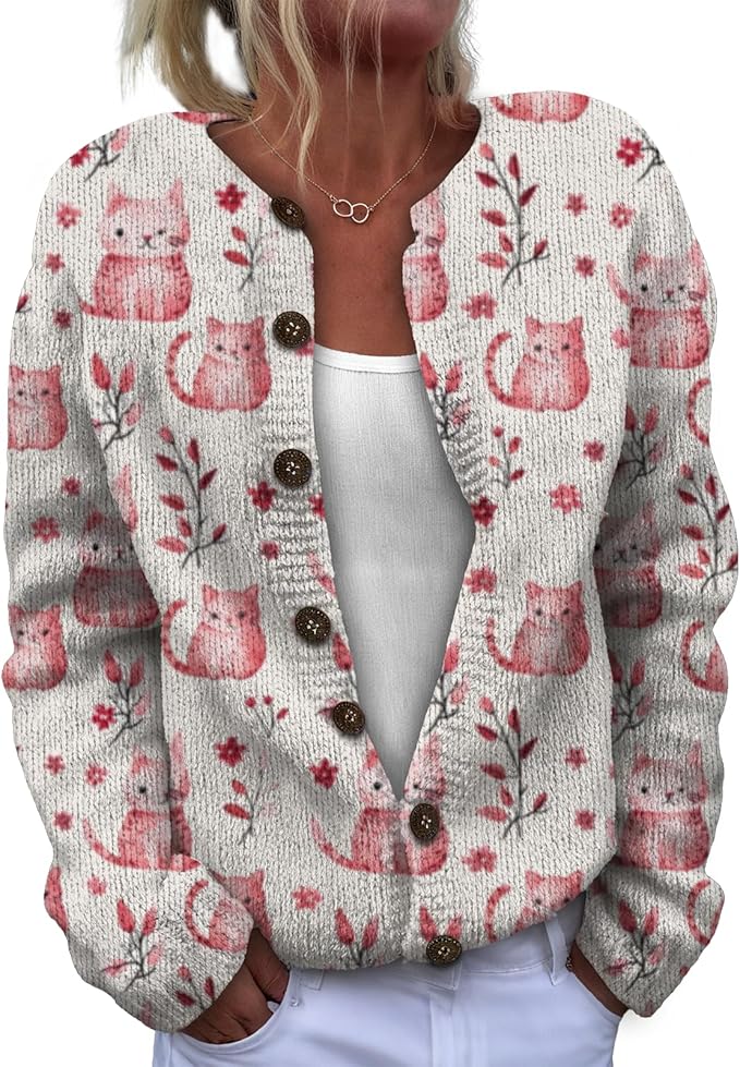 Women Sweaters Cardigan Fashion Long Sleeve Crewneck Sweaters Button Chunky Outerwear Fall Winter Casual Wear