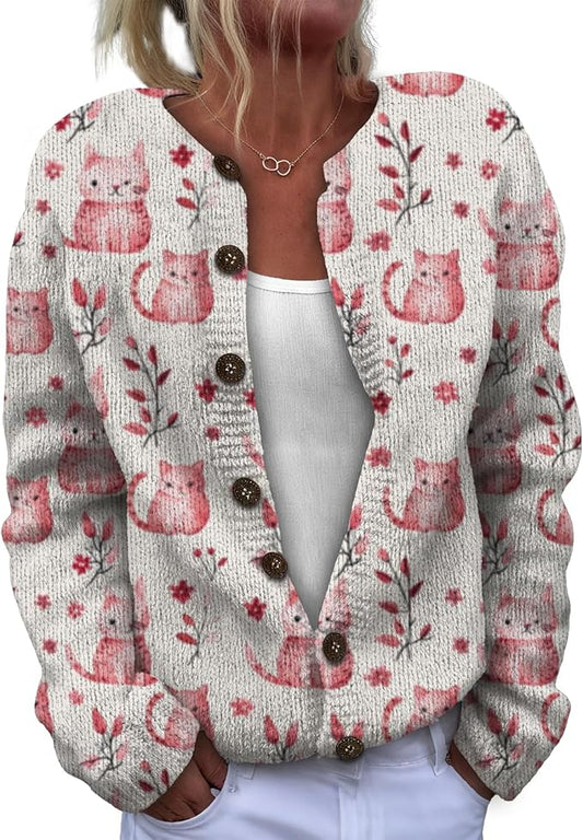 Women Sweaters Cardigan Fashion Long Sleeve Crewneck Sweaters Button Chunky Outerwear Fall Winter Casual Wear