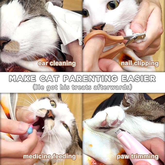 Cat Wrap for Cutting Nails, Tortilla Blanket Pet Supplies Cat Washing Bag, Burrito Blanket Cat Restraint for Nail Clipping, Multifunctional Pet Tool Gifts for Cat Lovers (L (within 14lbs), Pizza)