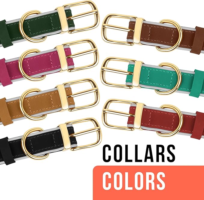OOPSDOGGY Reflective Geniune Leather Airtag Dog Collar Soft Padded Collars for Small Medium Large Breed Dogs Puppy, 4 Sizes, 7 Colors (Pink, XLarge, 19"-24")