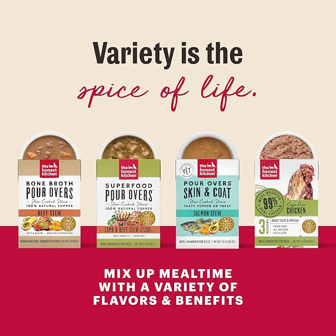 The Honest Kitchen Pumpkin POUR OVERS Wet Toppers for Dogs (12 Pack), 5.5 oz - Turkey Stew