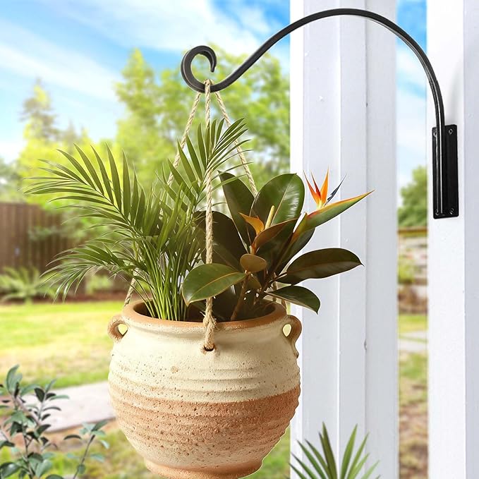 Qiang Ni Heavy-Duty Plant Hanger Outdoor: 16-Inch Hanging Plant Hooks for Outside Baskets - 2 Pieces Wall Mount Plant Bracket for Bird Feeder