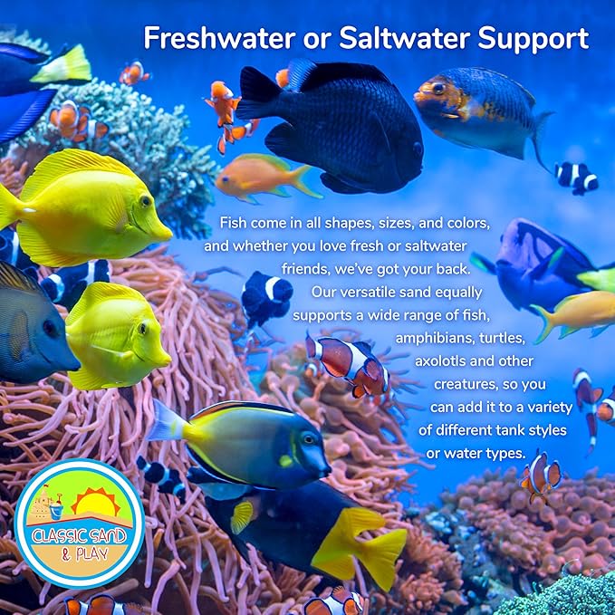 CLASSIC SAND & PLAY Natural Aquarium Sand for Freshwater and Saltwater Tanks, 40 lb. Bag, Improves Filter Life and Filtration Process, Pre-Washed Fine Sand, Purple