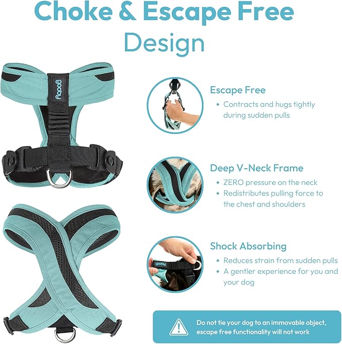 Gooby Comfort X One Dog Harness - Head-in Dog Harness for Small & Medium Sized Dogs - Escape-Free & Choke Free - Breathable Mesh, Shock Absorbing, Easy Snap & Swivel Buckles - Seattle Blue, Medium