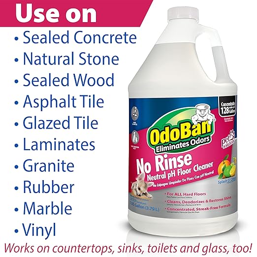 OdoBan Pet Solutions No Rinse Neutral pH Floor Cleaner Concentrate, Made in the USA, Splash O' Citrus Scent, 4 Gallons