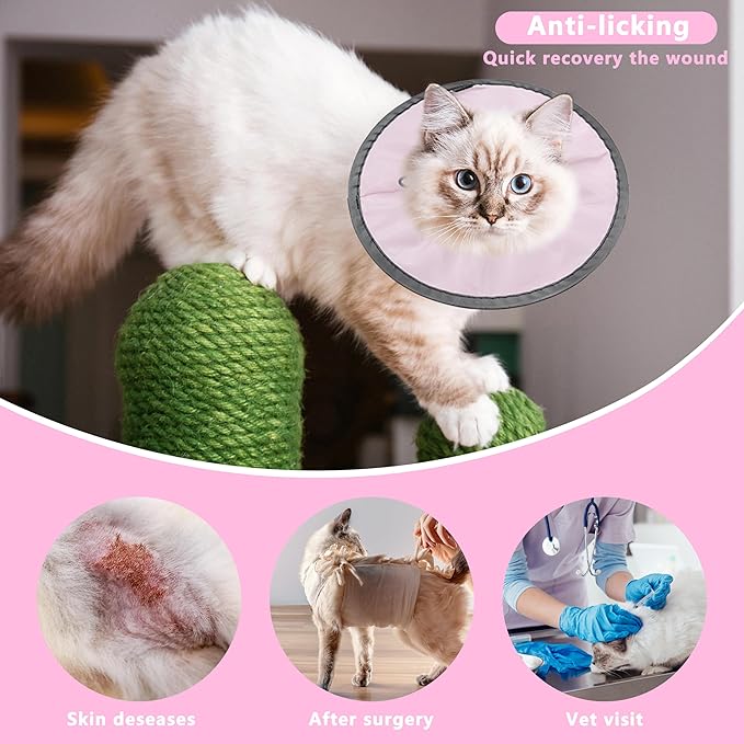 Lightweight Cat Cone Collar Soft, Soft Comfortable Kitten Recovery Collar After Surgery, Elizabethan E Collar for Cats, Cone for Cats to Stop Licking (Pale Pink, Large)