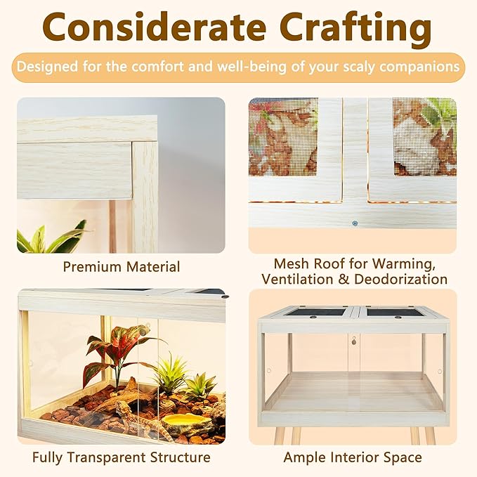 Bearded Dragon Tank with Legs Up to 77 Gallons, Tortoise Habitat with Metal Mesh Top, Reptile Enclosure Lockable Design, Snake Tank (Oak, 24 Gallon, 24" L x 16" W x 40" H)