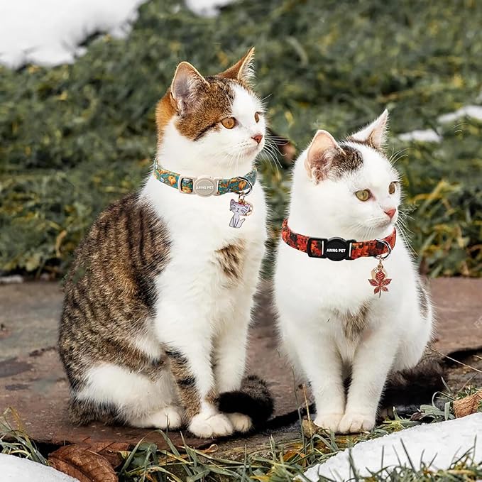 ARING PET 2 Pack Cat Collars, Breakaway Cotton Fall Halloween Kitten Collar with Bells for Girl Boy Cats Pumpkin & Autumn Leaf