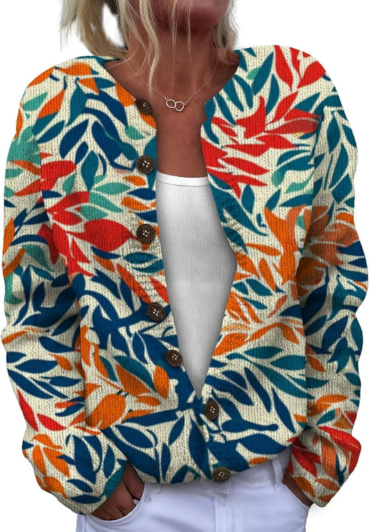 Women Sweaters Cardigan Fashion Long Sleeve Crewneck Sweaters Button Chunky Outerwear Fall Winter Casual Wear