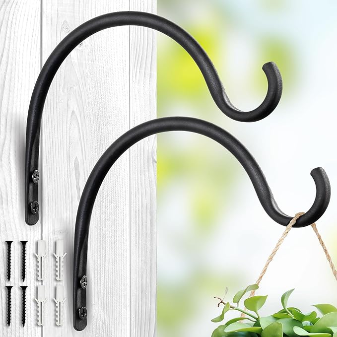 AJART Hanging Plant Hanger Outdoor: 8-Inch Bird Feeder Wall Hooks - Rust-Resistant Plant Bracket Hook for Hanging Flower Baskets