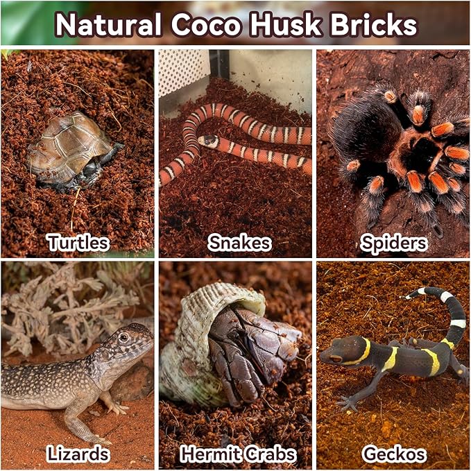 Legigo 8 Pack Compressed Coconut Fiber Substrate - 100% Organic Coconut Fiber Brick Bedding for Reptiles, Natural Coco Husk Substrate Terrarium Bedding for Snake, Hermit Crabs, Frogs, Tortoise, Gecko