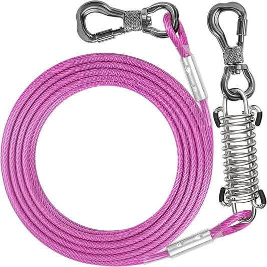 Tresbro 15 FT Dog Tie Out Cable with Spring, Shock Absorbing Tether Chains for Outside Aavilable in 10/15/20/25/30/40/50/70/100/120 FT, Heavy Duty Leads for Yard for Medium & Large Dogs Up to 500 LBS