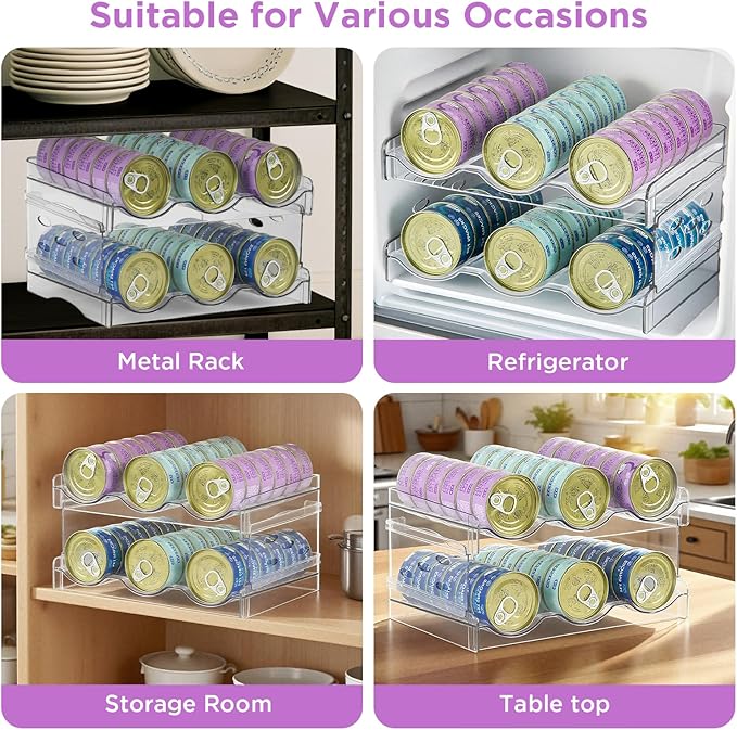 REFLYING Cat Food Can Organizer, Can Organizer for Pantry, Transparent Cat Food Storage Container Holds 72 (3.5oz) Cans, Canned Food Organizer and Storage for Countertop Kitchen Cabinet (4 Layers)