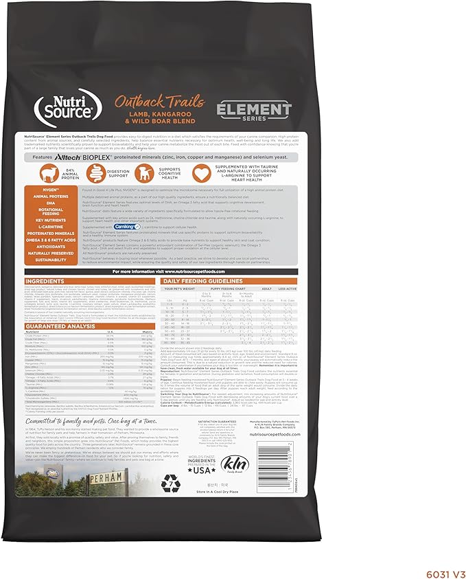 NutriSource Element Series Outback Trails Dry Dog Food, Lamb, Kangaroo and Wild Board, 12LB