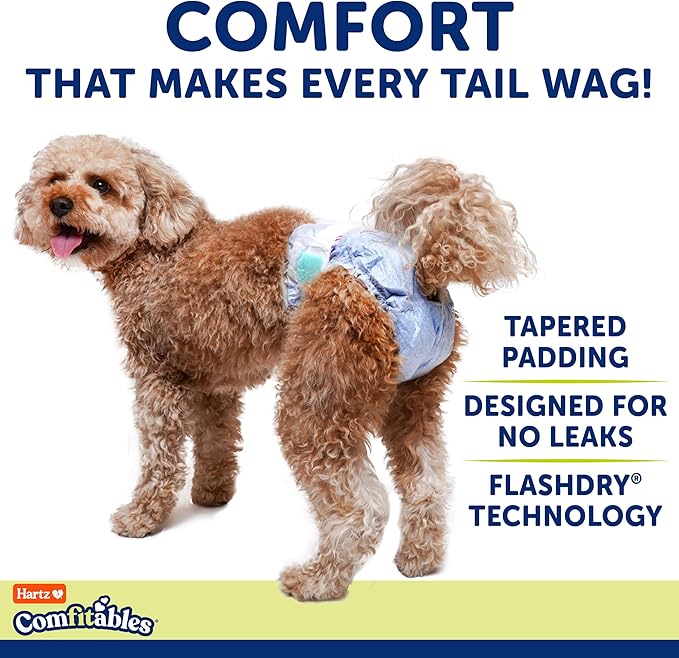 New! Hartz® Comfitables® Disposable Dog Diapers, Size Small 12 Count, Comfortable & Secure Fit, Easy to Put On, Super Absorbent Male and Female Diaper