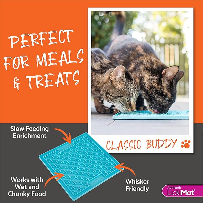 LickiMat Classic Buddy, Cat Slow Feeder Lick Mat, Boredom Anxiety Reducer; Perfect for Food, Treats, Yogurt, or Peanut Butter. Fun Alternative to a Slow Feed Cat Bowl or Dish, Green