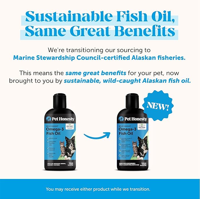 Omega 3 Fish Oil Supplement for Dogs & Cats (16oz), Wild Caught Omega 3 Fish Oil for Skin and Coat Health, Supports Shedding, Skin & Coat, Immunity, Joint, Brain & Heart, EPA + DHA