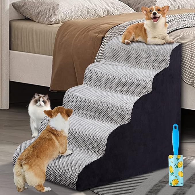 Foam 5 Step Dogs Stairs & Steps Ramps for High Beds 25-30inches, LitaiL 25inch High Pet Stairs/Steps for High Beds, High Density Dog Ramps/Ladders Best for Older Dogs/Cats