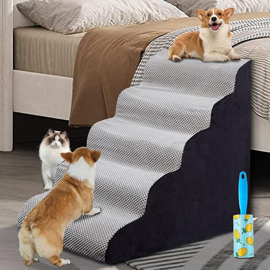 Foam 5 Step Dogs Stairs & Steps Ramps for High Beds 25-30inches, LitaiL 25inch High Pet Stairs/Steps for High Beds, High Density Dog Ramps/Ladders Best for Older Dogs/Cats