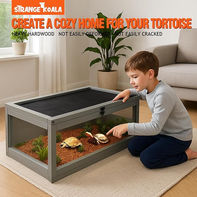 Tortoise Habitat Indoor,Outdoor Reptile Enclosure,Wooden Tortoise House Outdoor,Tortoises Enclosure Indoor (Grey)