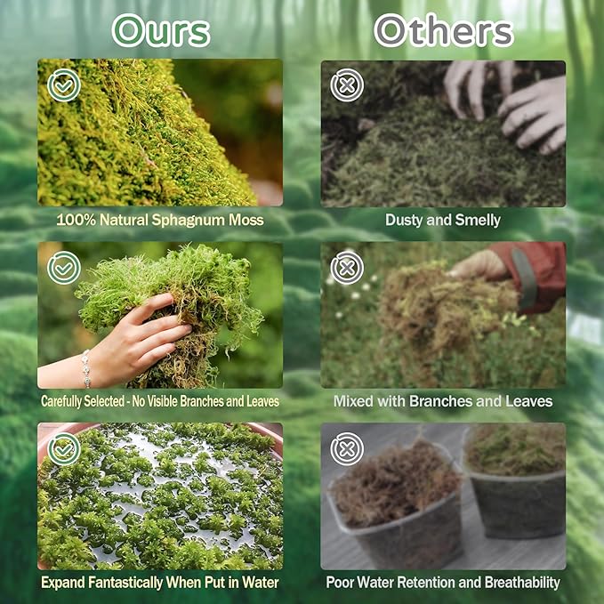 Riare 1.1LB Premium Sphagnum Moss for Reptiles- 25QT Natural Reptile Moss Dried, Forest Live Moss for Terrarium, Frogs Snake Peat Moss Bedding for Leopard Gecko Turtle Anoles Salamanders Orchid Plants
