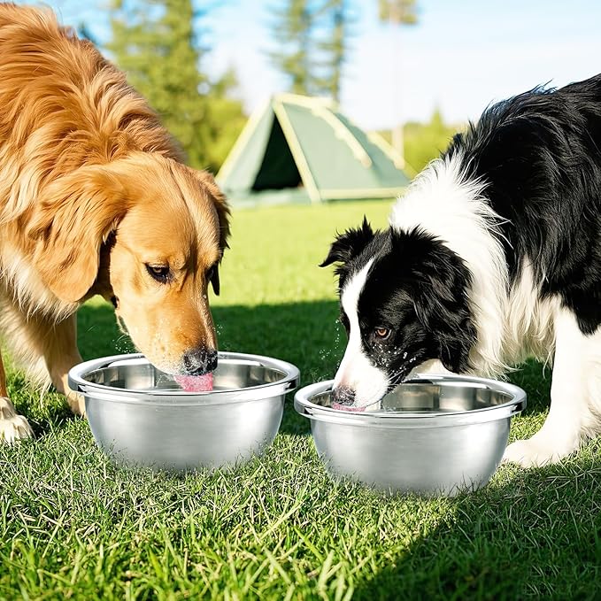 2 Pcs 1 Gallon Large Dog Bowls - Food Grade Stainless Steel Metal Water Bowls, Easy to Clean Food Bowl for Medium Large Dogs Indoor Outdoor