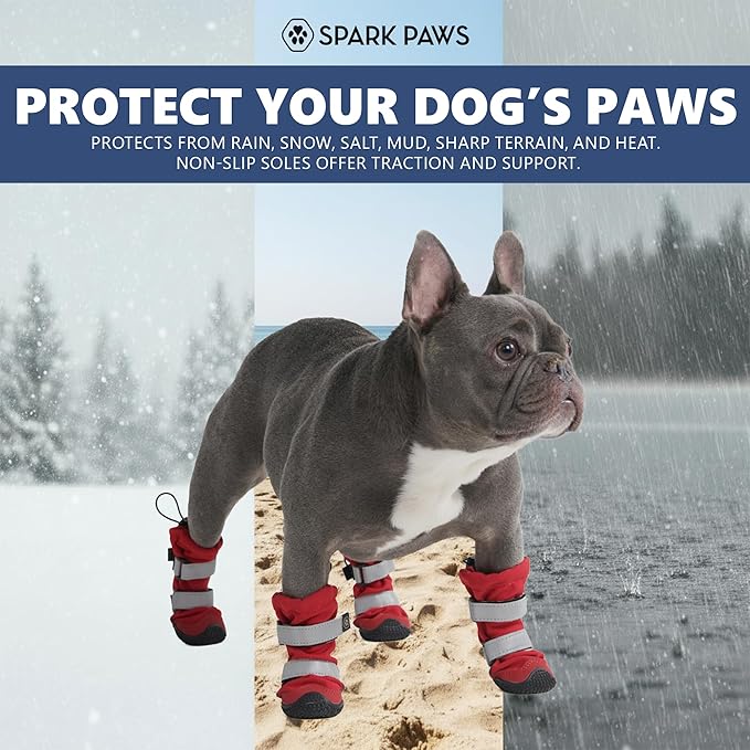 Spark Paws Dog Shoes, Waterproof Dog Boots for Medium to Large Dogs, Non Slip, Breathable Dog Booties and Paw Protectors - 4PCS Doggie Hiking Boots with Reflective Straps - Red, Size 6