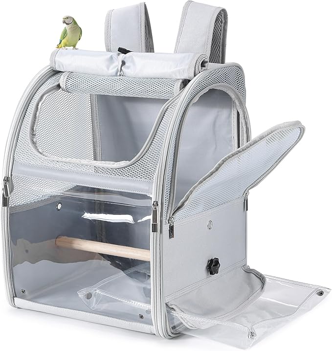 Sanmoncare Bird Backpack Carrier, Water Repellent Fabric Cockatiel Travel Bag with Stand, Lightweight and Portable Travel Cage for Parrot, Bird Travel Carrier