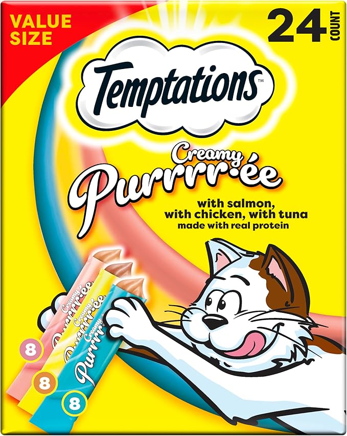 Temptations Creamy Puree Variety Pack of Squeezable Cat Treats, 0.42 oz. Tubes, 24 Count