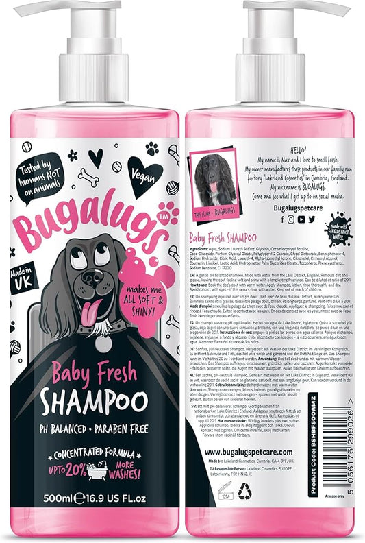 BUGALUGS Baby Fresh Dog Shampoo 16.85 FL Oz - Grooming Product for Smelly Dogs With Baby Powder Scent - Best Puppy Shampoo, Conditioner, Vegan and Professional Pet Shampoo