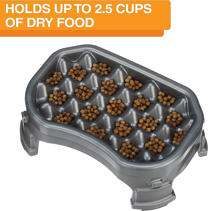 Neater Pet Brands – Neater Raised Slow Feeder Dog Bowl – Elevated and Adjustable Food Height - (2.5 Cup, Gunmetal)