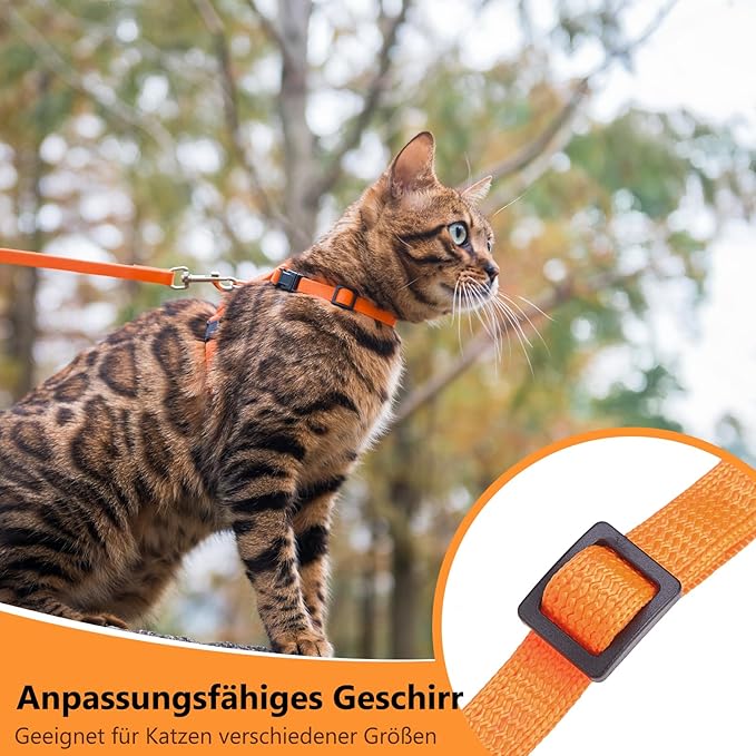 PUPTECK Adjustable Cat Harness and Leash Set Escape Proof Kitten Strap Collar for Walking Travel, Orange, M