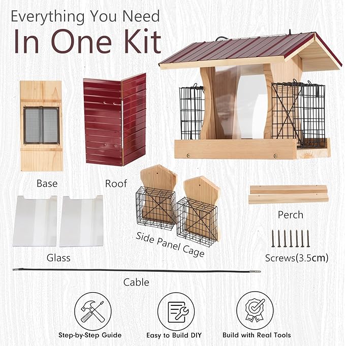 XL Hopper Bird Feeder for Outside - DIY Birdfeeder Kits for Adults to Build - Ranch Feeder W/Suet Cages - Heavy Duty 3/4" Red Cedar - Longtime Durability - 10 Lbs Compacity, 13" Size