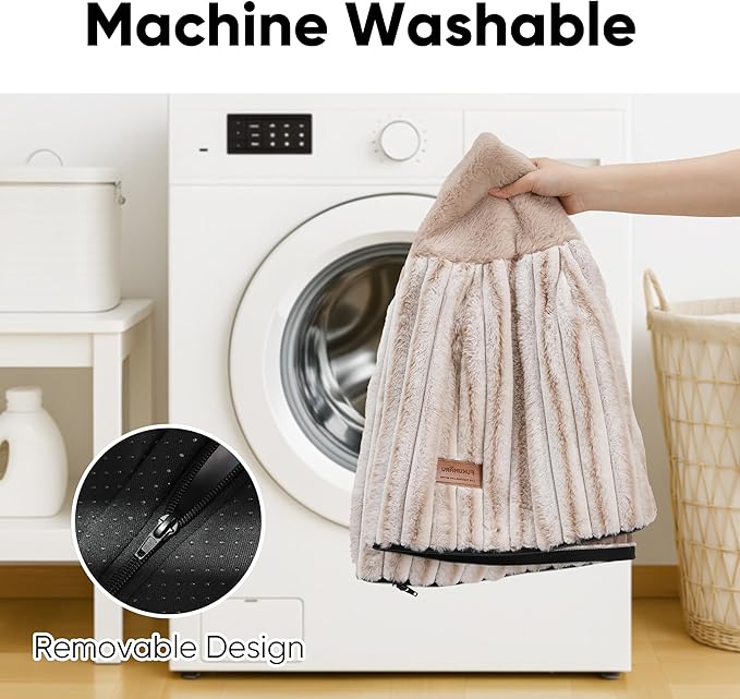 FUKUMARU Dog Bed, Calming Donut Dog Beds for Anxious Puppies, Modern Aesthetic Cat Bed with Gradient Print, Cute Round Pet Beds with Washable Cover, Orthopedic Puppy Bed, Camel, Small, 25 inches