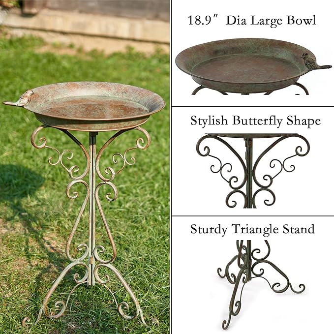 Dia 18" W*29" H Large Bird Bath with Stand, Bird Baths for Outdoors, Metal Bird Bath with Large Bowl, Bird Feeder Seed Tray,Birdbath Garden Decor