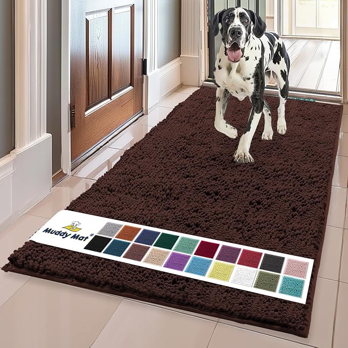 Muddy Mat® Shown on TV – Super Absorbent Microfiber Dog Door Mat for Muddy Paws, Non-Slip Washable Pet Rug, Quick Dry Chenille Entryway Carpet, Machine Washable Indoor Outdoor mat, Brown 59"x35"