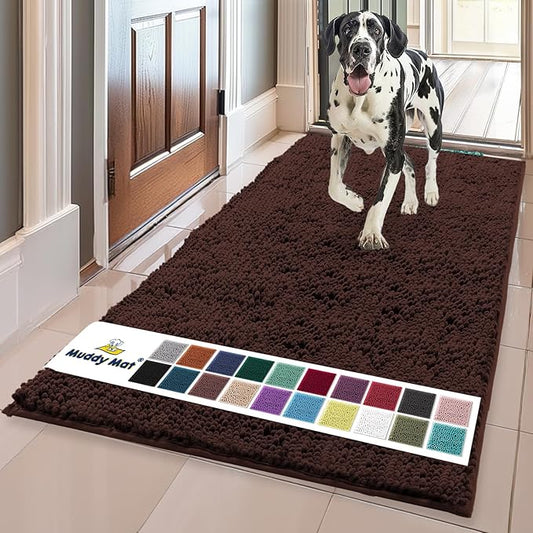 Muddy Mat® Shown on TV – Super Absorbent Microfiber Dog Door Mat for Muddy Paws, Non-Slip Washable Pet Rug, Quick Dry Chenille Entryway Carpet, Machine Washable Indoor Outdoor mat, Brown 59"x35"