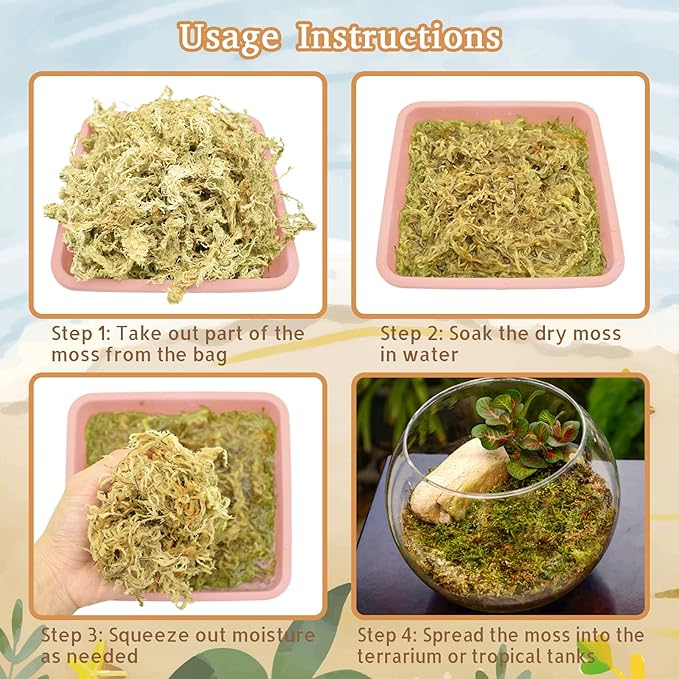 Riare 2.2LB Premium Sphagnum Moss for Reptiles- 50QT Natural Reptile Moss Dried, Forest Live Moss for Terrarium, Frogs Snake Peat Moss Bedding for Leopard Gecko Turtle Anoles Salamanders Orchid Plants