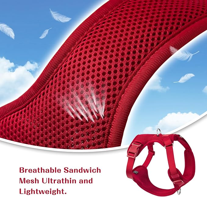 No Pull Dog Harness for Small Medium Large Dogs - Adjustable Two-Layer Mesh Dog Vest with Dual Clip, Escape Proof, Quick Release, Lightweight Breathable Mesh for Walking Hiking (Burgundy Red,S)