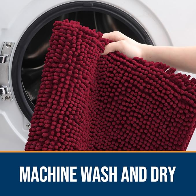 OLANLY Dog Door Mat for Muddy Paws 59x32, Absorbs Moisture and Dirt, Absorbent Non-Slip Washable Doormat, Quick Dry Chenille Mud Mat for Dogs, Entry Indoor Entryway Carpet for Inside Floor, Burgundy