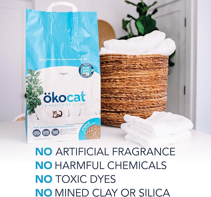 ökocat Original Wood Clumping Cat Litter, Unscented, 12.6 pounds - Natural Ingredients, Stops Odor, Clumps Solid, 99% Dust Free, Great for All Cats