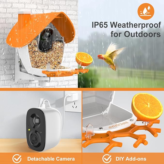 birdsnap® MON - Bird Feeder with Camera, 2K Detachable Video Bird Feeder Live with 32GB Card Fruit Fork, AI Identify Feather Species, Auto Record in Backyard, Ideal Gift for Birds Lover