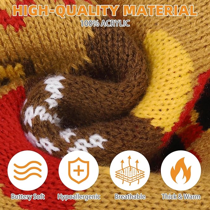 KOOLTAIL Thanksgiving Cat Sweater Turtleneck - Soft Knit Cat Sweaters for Cats Only, Turkey Pattern Thick Warm Winter Cold Weather Pet Clothes for Small Medium Large Kitten Puppy Boys Girls, Brown L