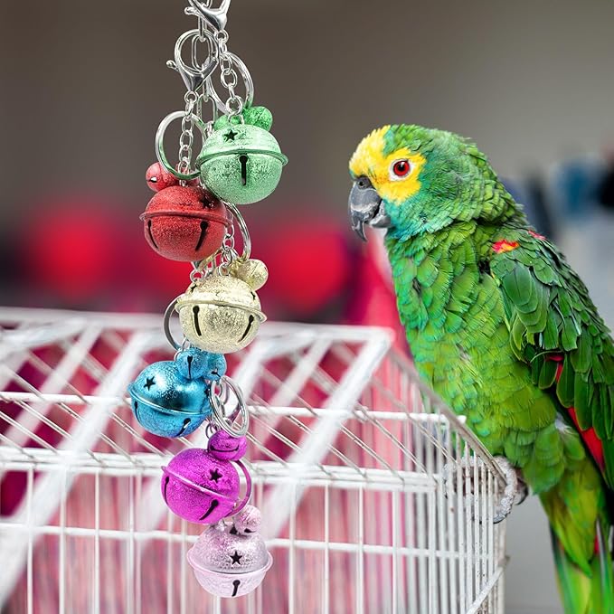 Oooct Bird Swing Bells Toys, Colorful Parrot Metal Bells, Hanging Bird Chewing Toys, Bird Cage Accessories, Suitable for Small to Medium Birds Budgie Lovebirds Conures Parakeets Cockatiels