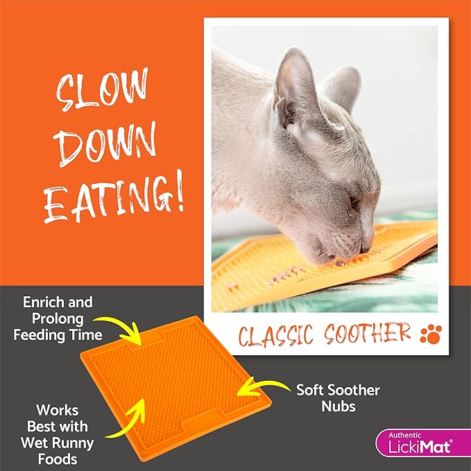 LickiMat Classic Soother, Cat Slow Feeder Lick Mat, Boredom Anxiety Reducer; Perfect for Food, Treats, Yogurt, or Peanut Butter. Fun Alternative to a Slow Feed Cat Bowl or Dish, Turquoise