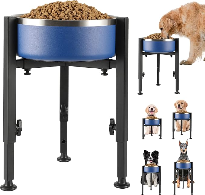 Single Dog Bowl Stand,Tall Dog Food Stand Adjustable Wide 7-11" Heights 14.5",Metal Elevated PET Bowl Holder Raised Water Feeder for Medium,Large Dog(Bowl Not Included)