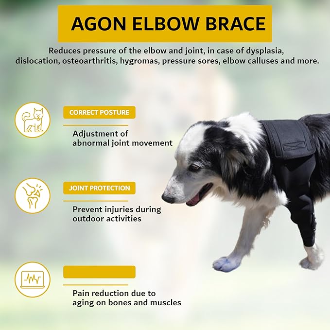AGON Dog Elbow Brace for Elbow Support – Adjustable Hinge Stabilizer Dog Elbow Protector – Neoprene Elbow Support Brace with Hook and Loop Closure – Ideal for Dysplasia, Dislocation, Osteoarthritis