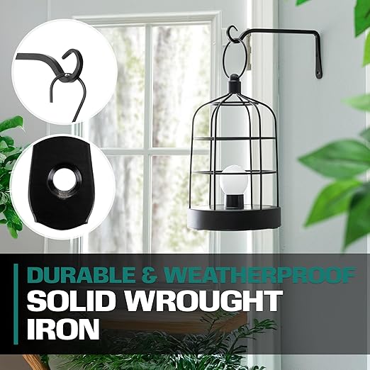 2WAYZ Plant Hanger Bracket for Outdoor - Heavy Duty Hanging Plant Hooks - Forged Wrought Iron Flower Pot Hangers - Black Hanging Hooks for Bird Feeders, Planters, Lanterns - Set of 4