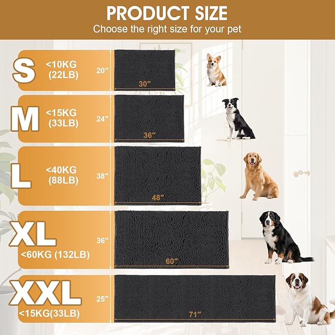 IM HOME 36" x 24" Dark Grey Dog Door Mats for Muddy Paws, Chenille Absorbent Dog Mat, Non Slip Heavy Mud Mat for Dogs, Soft Pet Bed Mat for Entryway, Mud Paws, Inside Floor