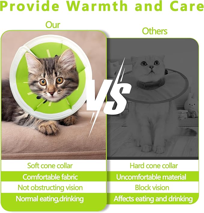 Soft Adjustable Cat Cone Collar, Comfortable Recovery Collar for Cats After Surgery (Kiwifruit, Medium)